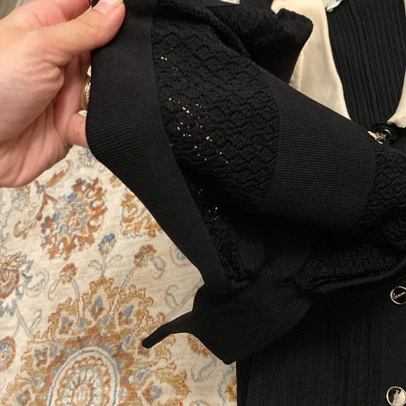 Sandro 2-tone Puff Sleeve Midi Knit Dress - Picture 7 of 8